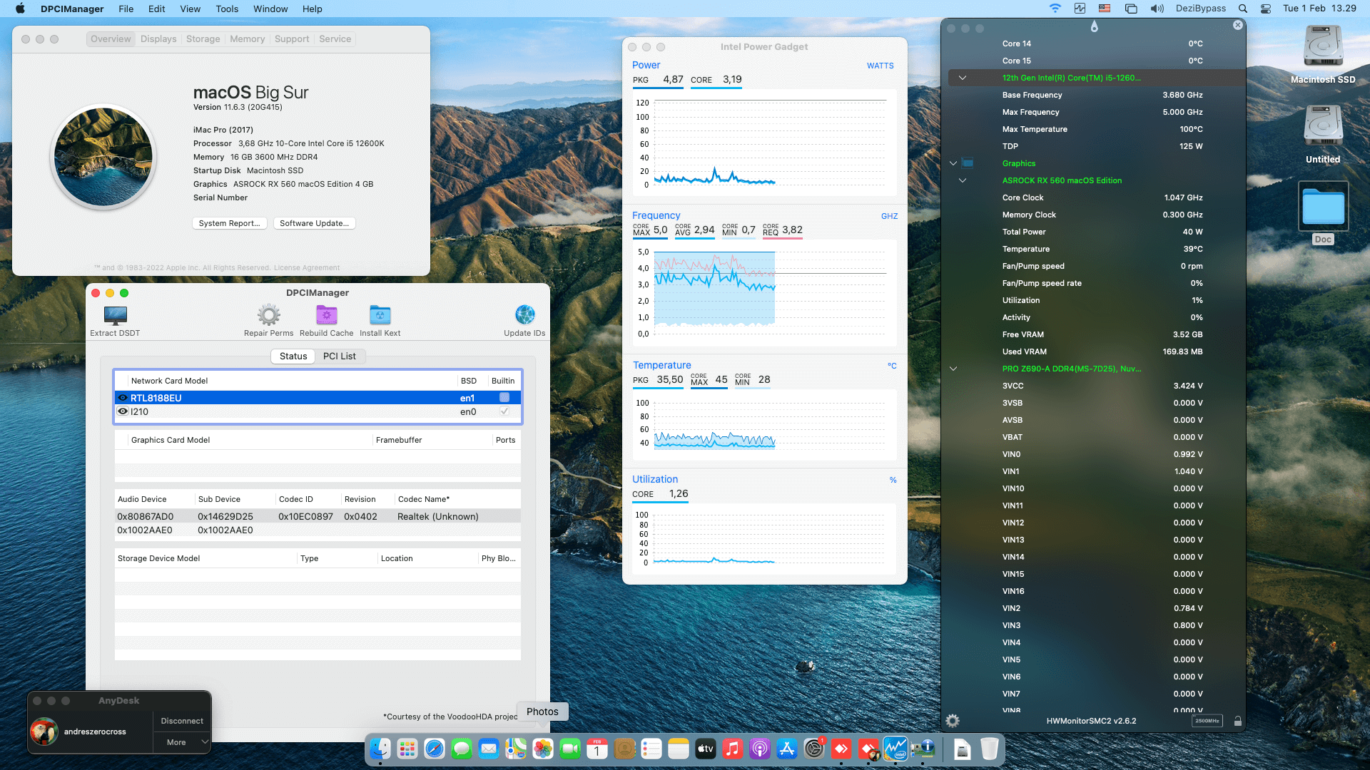 Success Hackintosh macOS Big Sur 11.6.3 Build 20G415 in MSI PRO Z690-A DDR4 + Intel Core i5 12600K + Biostar RX 560